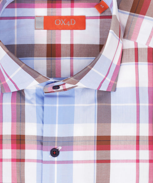 Blauw/bruin/roze geruit overhemd