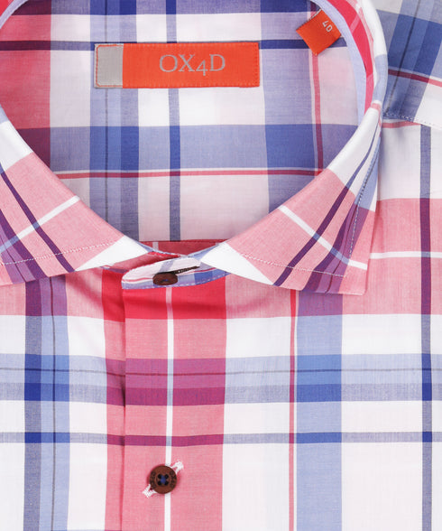 Roze/wit/blauw geruit overhemd