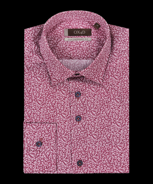 Bordeaux poplin print overhemd met donkere knoop
