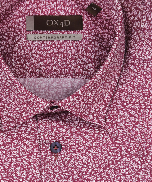 Bordeaux poplin print overhemd met donkere knoop