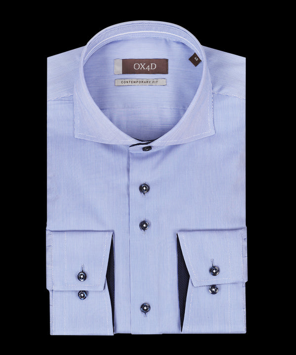 Fijn blauw pinstipe overhemd