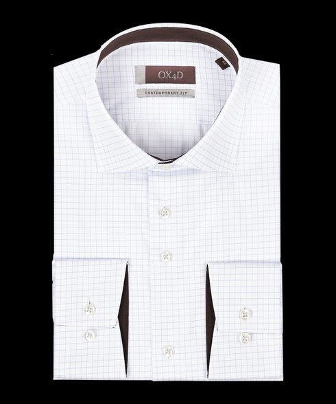 Wit twill overhemd met kleine ruit