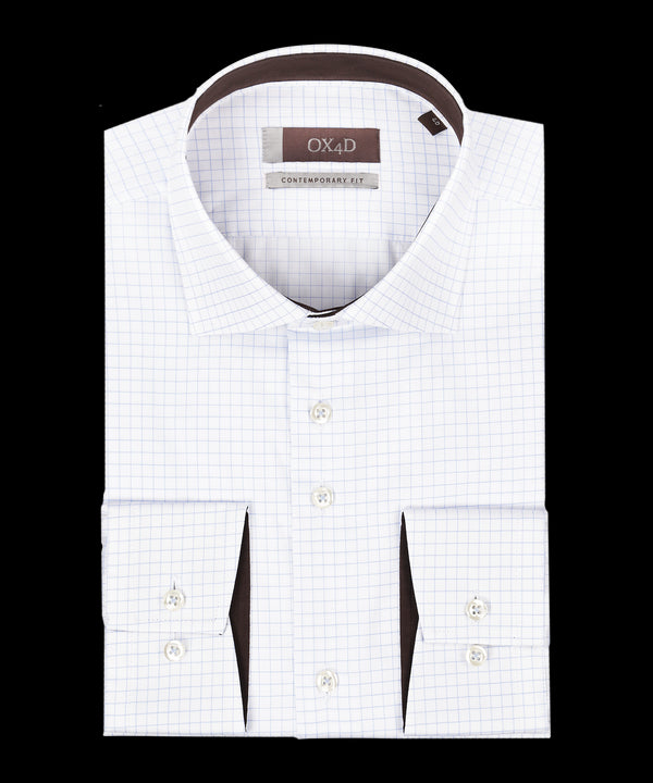 Wit twill overhemd met kleine ruit