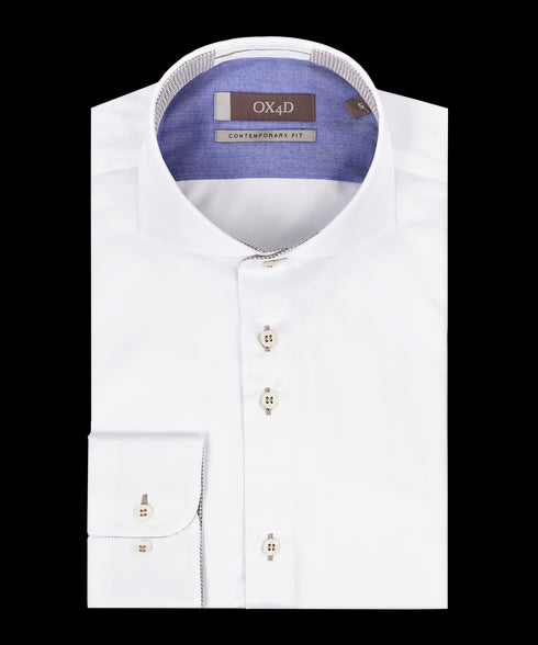 Wit royal twill overhemd met blauwe accenten