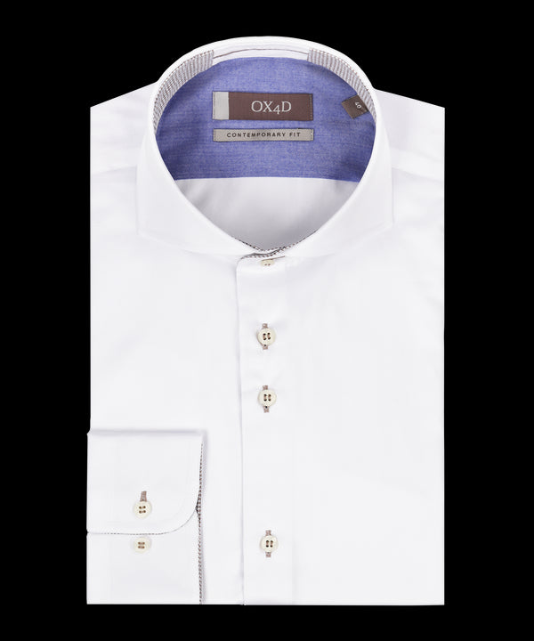 Wit royal twill overhemd met blauwe accenten