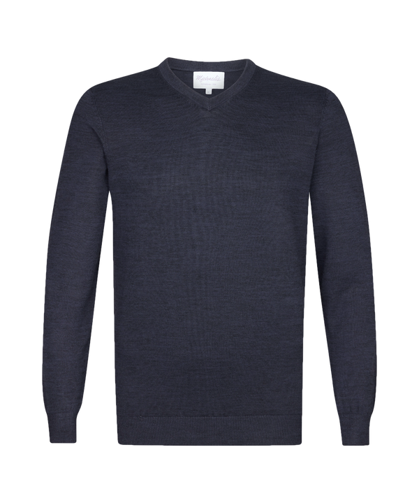 Marineblauwe trui met V-hals
