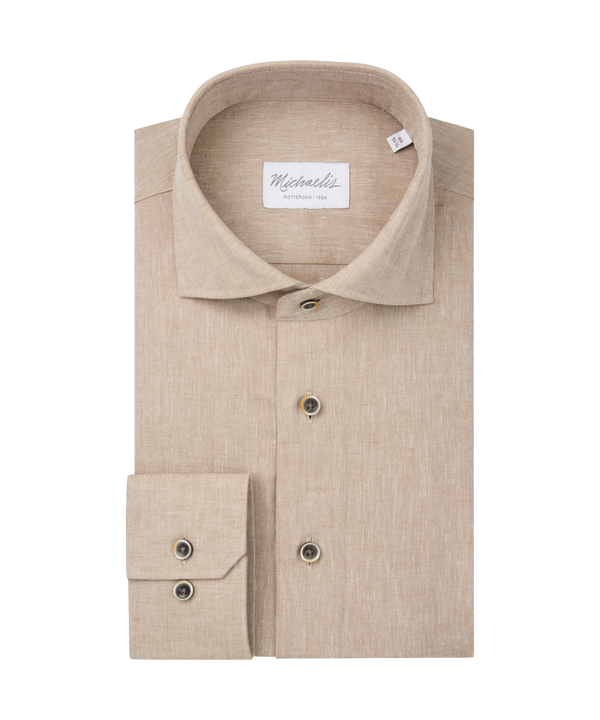 Lichtbruin geweven overhemd met bruine knopen