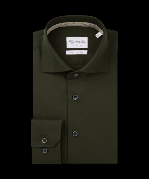 Woudgroen overhemd met lichte ruitjesboord