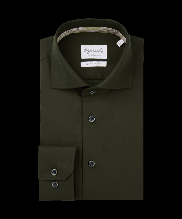 Woudgroen overhemd met lichte ruitjesboord