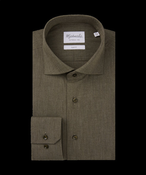 Donkerbruin geweven overhemd met bruine knopen