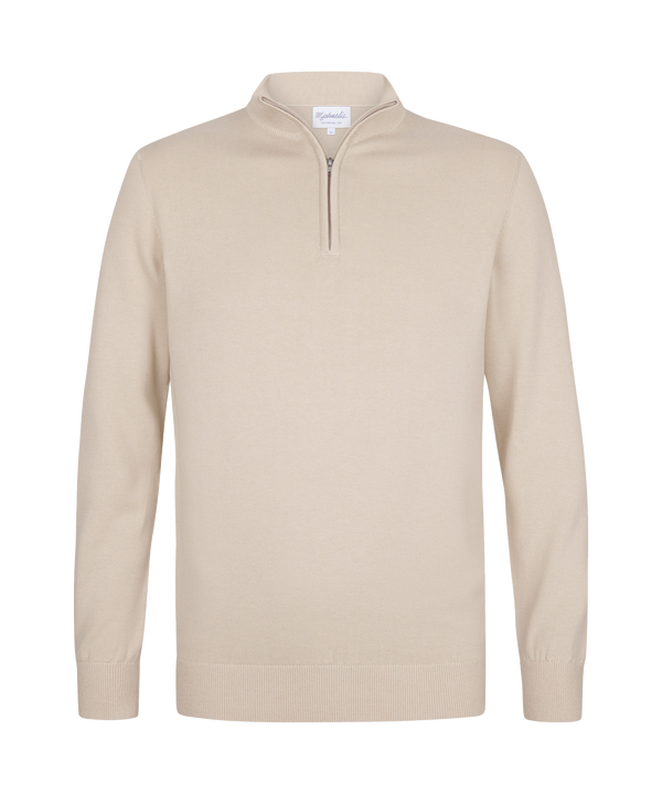 Zandgele pullover met halflange rits