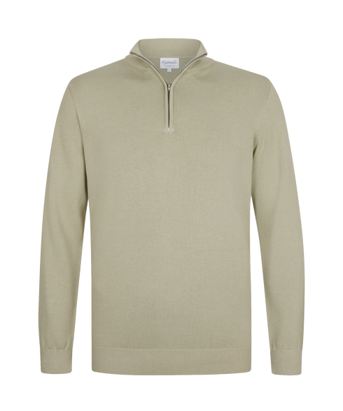 Groenbeige pullover met halflange rits