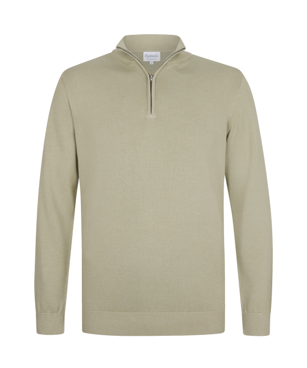Groenbeige pullover met halflange rits
