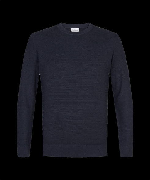 Middennachtblauwe trui met ronde hals en structuur