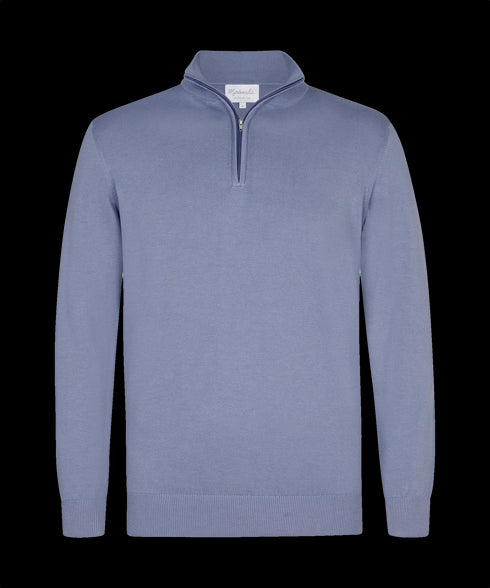 Grijsblauwe trui met halflange zip