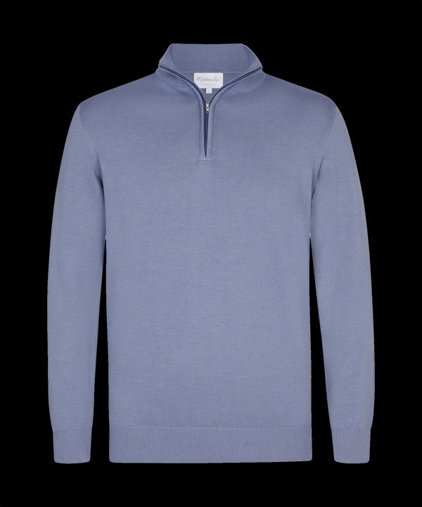 Grijsblauwe trui met halflange zip