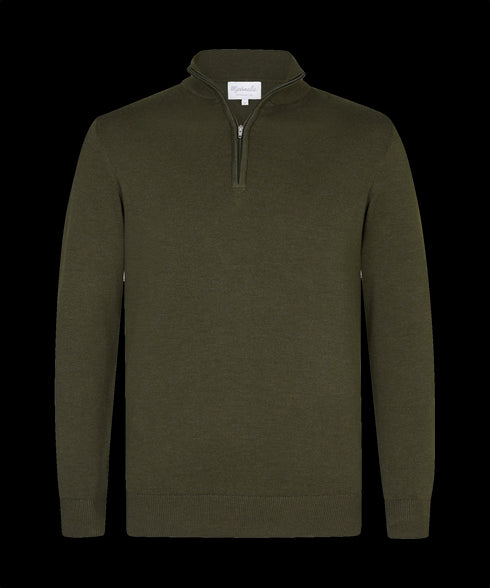 Olijfgroene trui met halflange zip