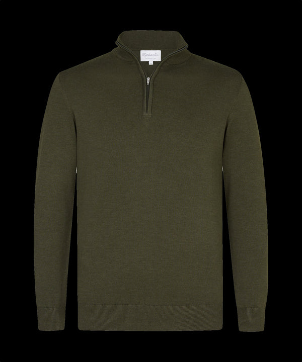 Olijfgroene trui met halflange zip