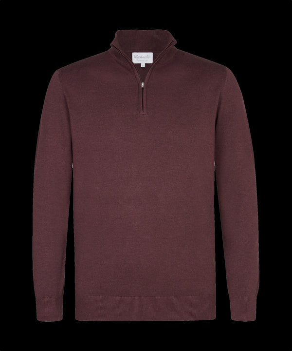 Wijnrode trui met halflange zip