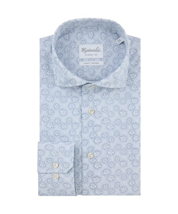 Blauw overhemd met bloemenpatroon
