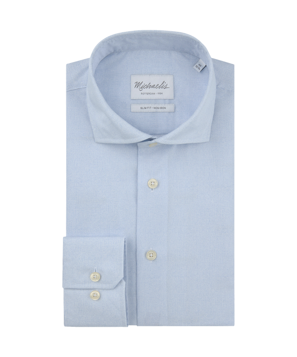 Blauw overhemd met zeer subtiel ruitjespatroon