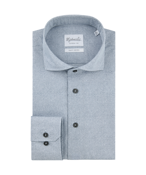 Donkerblauw overhemd met zeer subtiel ruitjespatroon