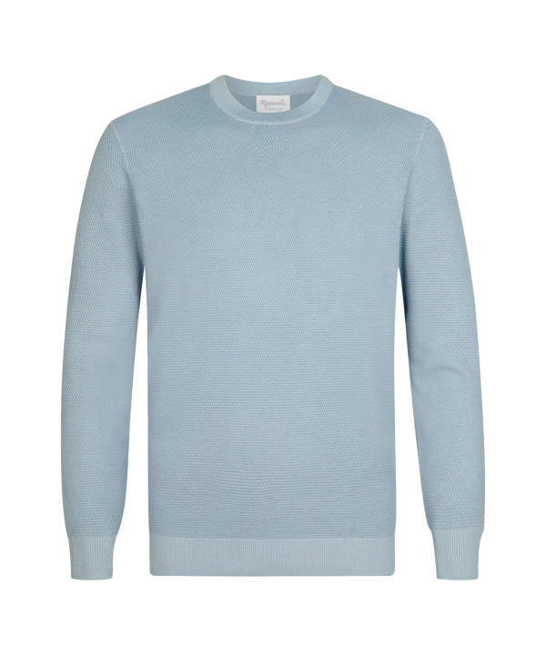 Nevelblauwe trui met ronde hals en structuur