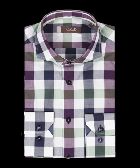 Royal poplin overhemd met paarsgroene ruit