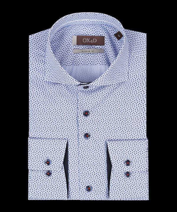 Blauw overhemd met fancy print (Extra lange mouwen)