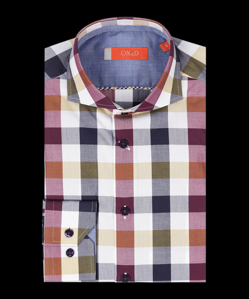 Royal poplin overhemd met roodgele ruit