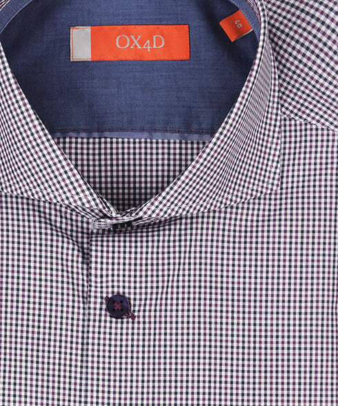 Fijn rood/blauw poplin overhemd met kleine ruit