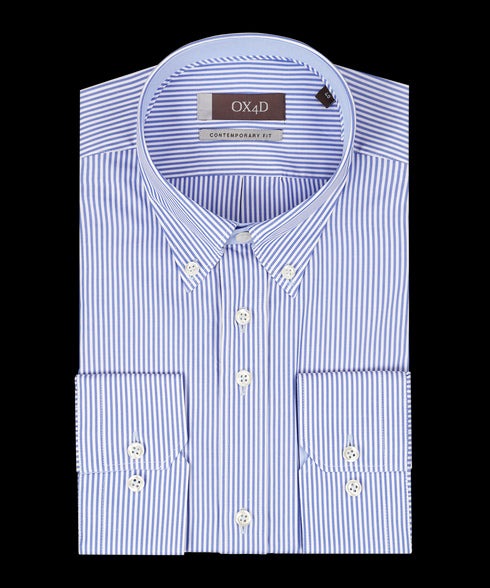 Blauw gestreept royal oxford overhemd met button-down