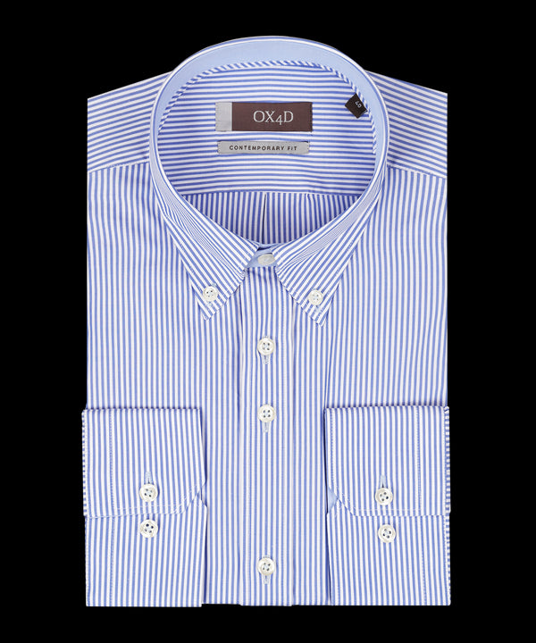 Blauw gestreept royal oxford overhemd met button-down