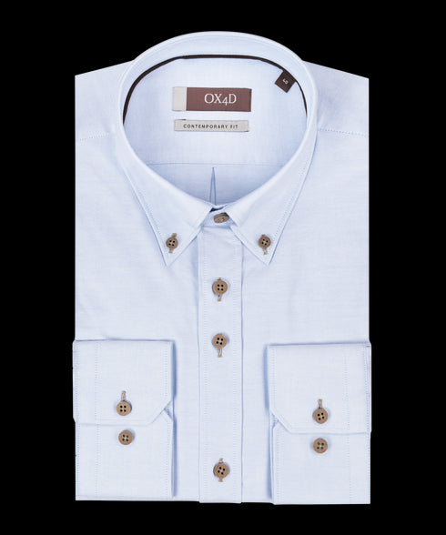 Lichtblauw royal oxford overhemd met button-down