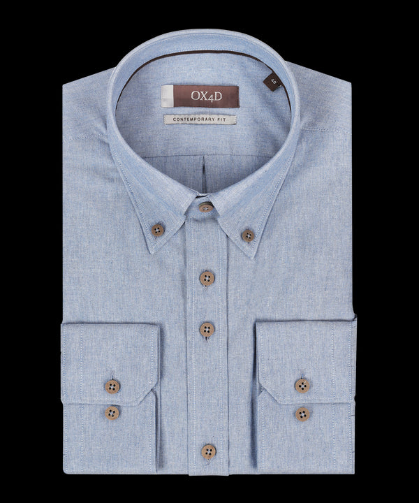 Denimblauw royal oxford overhemd met button-down