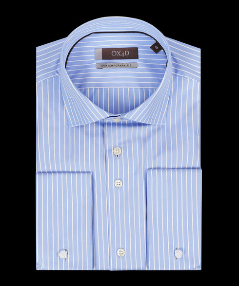 Lichtblauw gestreept overhemd met dubbele manchetten