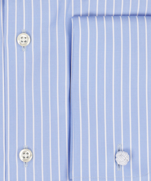 Lichtblauw gestreept overhemd met dubbele manchetten