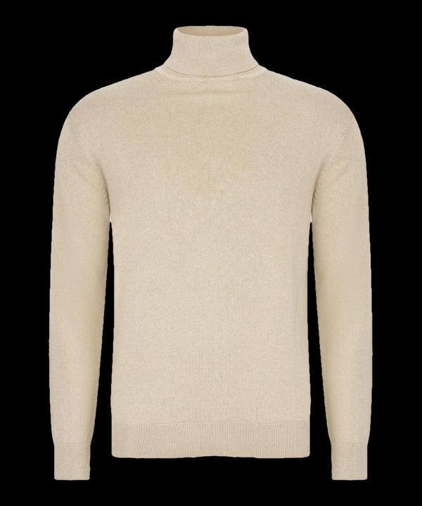 Beige coltrui met geribde kraag