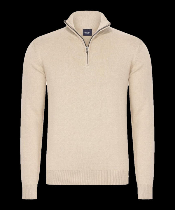 Beige half-zip met geribde boorden